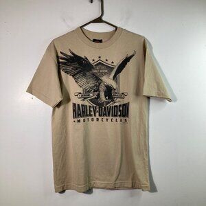 Mens Harley Davidson Short Sleeve Tee Shirt M Tan Panama City Beach Florida Cott